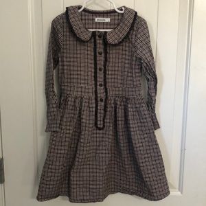 🌟 3 for $15 | Girls Brown Plaid Dress with Ruffle Ribbon Trim